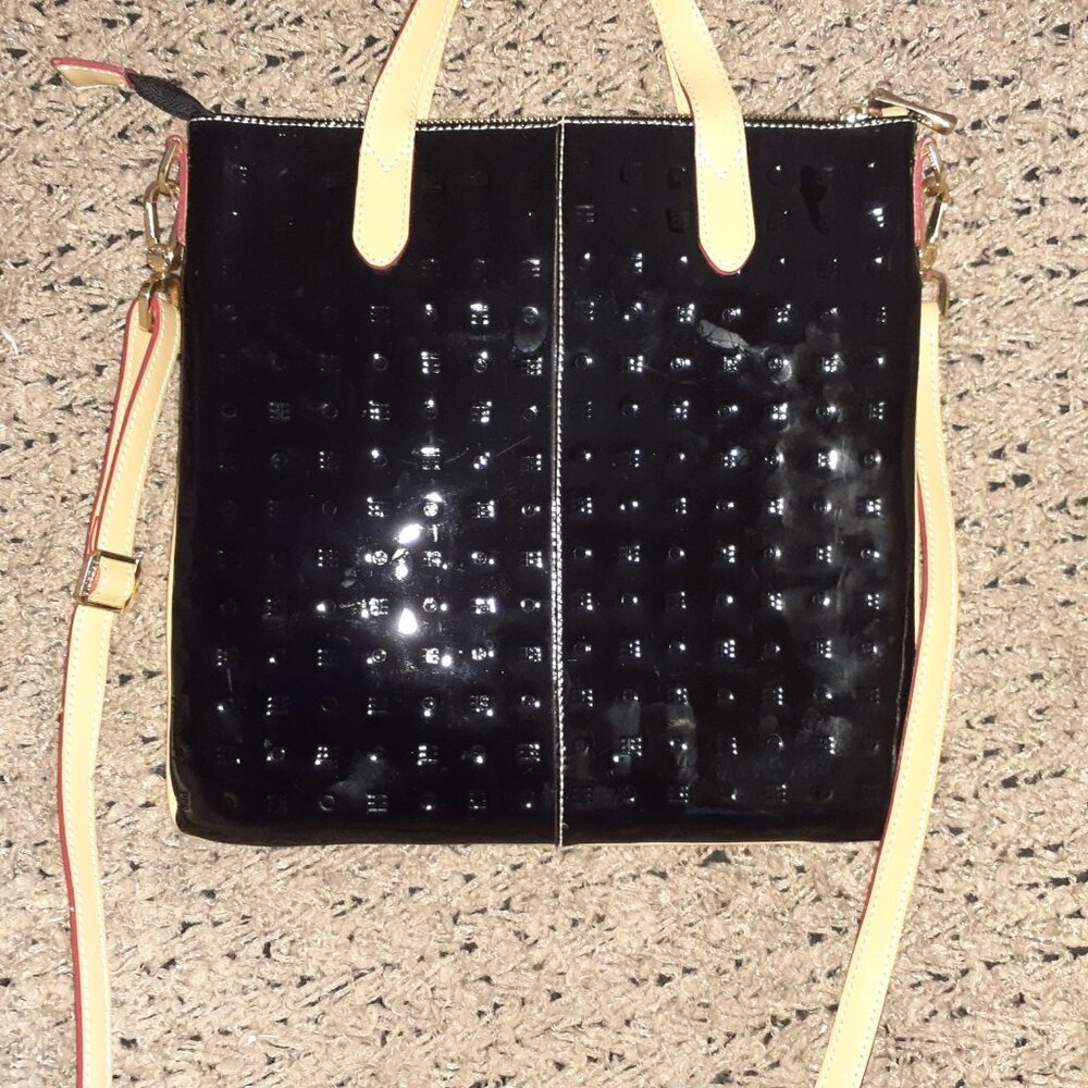 ARCADIA-Italy-Black Patent Leather Crossbody Bag/Satchel/Convertible-Excellent - Picture 4 of 8